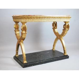 Console In Golden Wood, Marble, 19th.c Sweden. ( Circa 1800 )