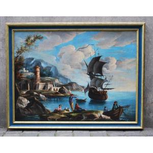 Paysage De Marine, Huile Sur Toile