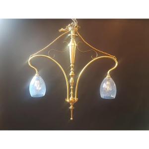 Benson, (attributed) Art Nouveau Copper And Brass Chandelier