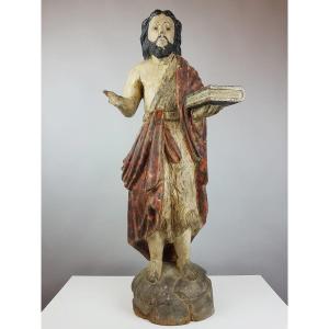 Saint With The Book, Polychromed Wood, 19th