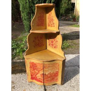 18th Century Polychrome Decorated Hanging Corner Cabinet