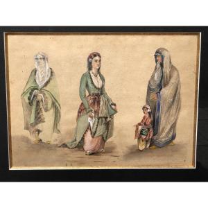 Eugène Giraud 1806-1881 “three Oriental Women” Watercolor