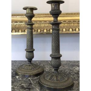 Pair Of Empire Period Bronze Candlesticks Circa 1810