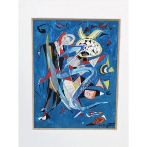 Pierre De Berroeta 1914-2004 “abstraction Blue Background” 