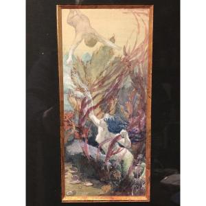 Georges Girardot (1856-1914): "mermaid" Watercolor