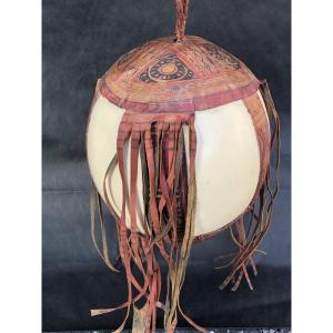 Votive Ostrich Egg For Hanging & Colored Leather Straps, North Africa, Late 19th Century 