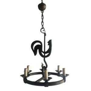 Rooster Chandelier In The Taste Of Jean Touret / Marolles