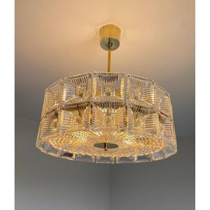Glass And Brass Chandelier Carl Fagerlund / Orrefors