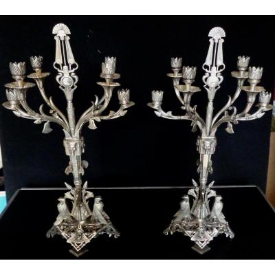 Paire De Candelabre style néo-égyptien Par Elkington Fin XIX