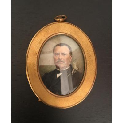 Miniature Portrait Of Man End 19 Eme