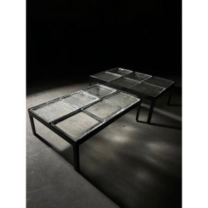 Pair Of Nesting Coffee Tables In Saint Gobain Glass Slabs