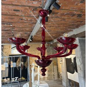 Red Murano Chandelier 1970