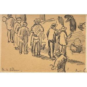 Maximilien Luce - Preparatory Drawing “la Rue Des Abbesses” 1896