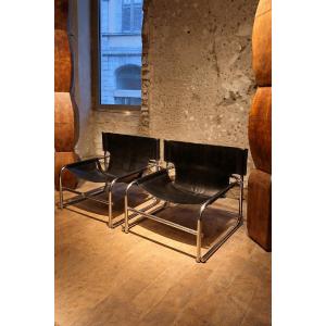 Pair Of Black Leather T1 Armchairs By Rodney Kinsman For Bieffeplast, 1967