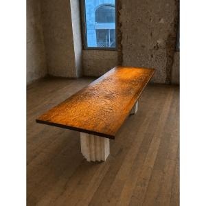 Brutalist Table Carved On Both Sides By Giovanni Borgarello