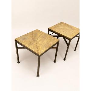 Pair Of Brass And Yellow Marble Sofa Ends