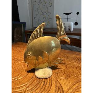 Sandro Petit - Fish Sculpture In Brass And Coral