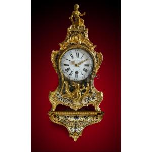Rare Cartel Clock With Ormulu Bronzes In Polychromie  - Signed Lelubois Ca 1745