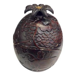 Vintage Coconut Ice Bucket With Pineapple And Animal Decorations