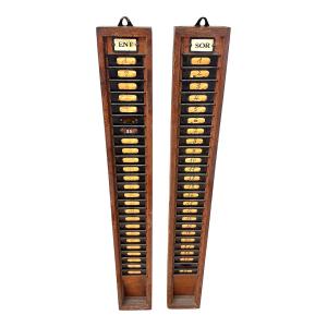 Pair Of Early 20th Century Industrial-style Factory Or Workshop Timecard Holders