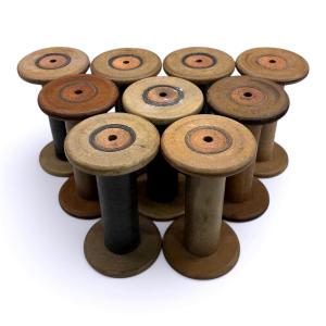 Lot Of 9 Factory Spinning Reels From The Early 20th Century