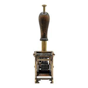 Precision Automatic Numbering Stamp In Brass And Blackened Wood Circa 1900