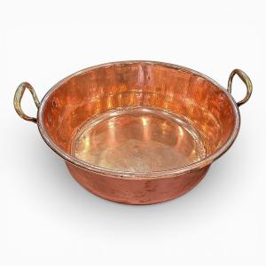 Hammered Copper Jam Basin - Brass Handles - 19th Century
