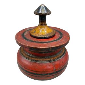 Antique Lacquered Wooden Kohl Pot - India Or Southeast Asia - 19th Century