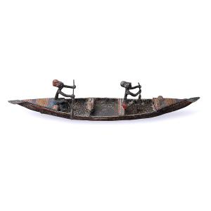 Dignitaries' Dugout Canoe In Lost-wax Casting - African Art - Mid-20th Century