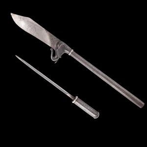 19th-century Bhuj From The Kutch Region, Decorated With An Elephant And Accompanied By Its "secret Stylus". Length 73cm