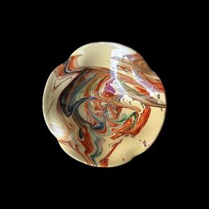 A Deep Bowl With A Scalloped Rim, Made Of Glazed Earthenware With A Marbled Decoration - Mid-20th Century