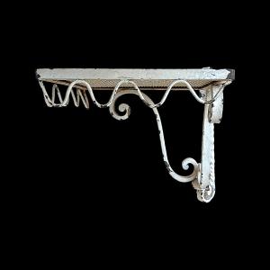 White Wrought Iron Wall-mounted Side Table - Winter Garden Style - Louis XV Style - Mid-20th Century