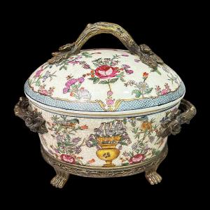 Porcelain And Bronze Bonbonnière With Floral Decoration - Late 19th Century - Dated & Marked 1895