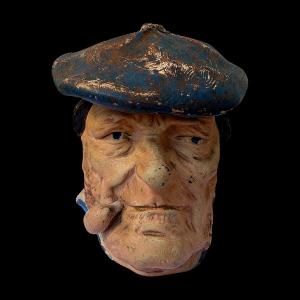 Terracotta Tobacco Jar - Sailor From "cherbourg" - Attributed To l'Isle-adam And Bearing The Number 939