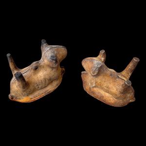 Pair Of Easter Lamb Molds In Glazed Earthenware - Folk Art - Late 18th - Early 19th Century