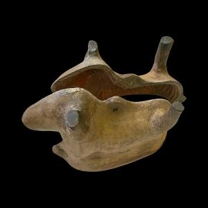 Pascal Lamb Mold In Glazed Clay - 21cm Wide - Art Populaire - France - Circa 1900