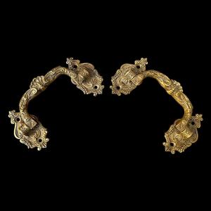 Pair Of Louis XV Style Brass Handles - Napoleon III Period - Signed 