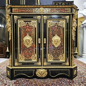 Support Unit 2 Doors In Boulle Tortoiseshell Marquetry And Brass Th. Napoleon III Napoleon 3