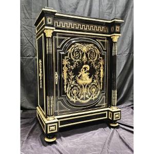 Boulle Marquetry Columned Side Table Stamped Diehl, Napoleon III Period (napoleon 3)