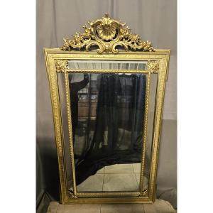 Large Mirror Or Mirror With Gilded Wood And Stucco Side Panels, Napoleon III Period (napoleon 3)