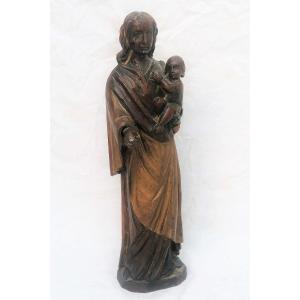 Virgin And Child, Carved Wood, 18th Century