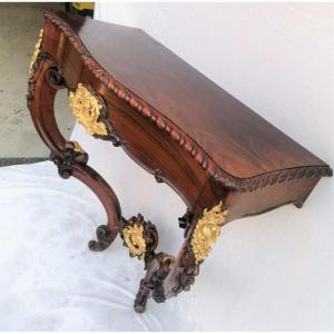 Louis XV Style Wall Console In Rosewood And Bronze, 18th Century