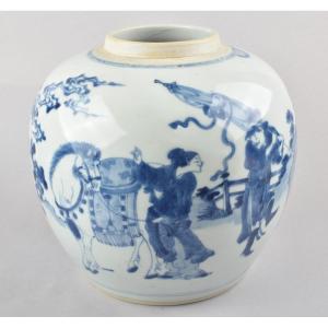 A Chinese Blue And White Jar With Figures . Kangxi (1662-1722)