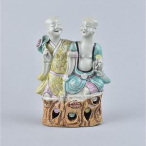 A Chinese Famille Rose Figural Group Of The ‘laughing Twins’, Hehe Erxian. Qianlong Period