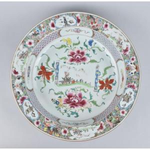 Very Large Chinese Famille Rose Basin Decorated With A Scroll. Yongzheng