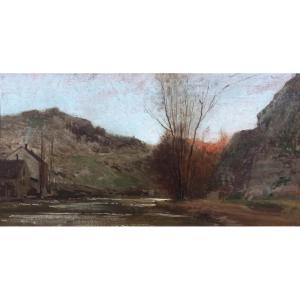 Jean-charles Mercier 1832-1909 Landscape At The River, Evening Effect, Painting, Circa 1890-1900