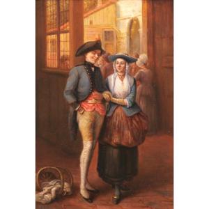 A. Durand, 19th Century, Portrait Of A Loving Couple, Painting Circa 1850