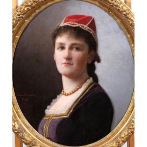 Jacques-léon Dusautoy 1817-1894 Portrait Of A Woman, Painting, 1890