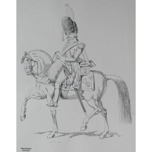 Charles Brun 1825-1908 Rifleman On Horseback, Drawing, Napoleon, Empire, Soldier, Militaria