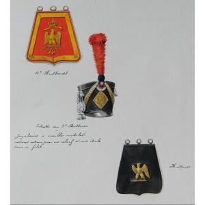 Charles Brun 1825-1908 Sabretache And Hussar Shako Of The 1st Empire, Drawing, Napoleon